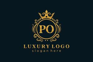 plantilla de logotipo de lujo real de letra po inicial en arte vectorial para restaurante, realeza, boutique, cafetería, hotel, heráldica, joyería, moda y otras ilustraciones vectoriales. vector