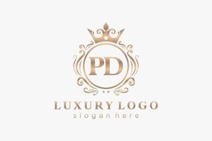 plantilla de logotipo de lujo real de letra pd inicial en arte vectorial para restaurante, realeza, boutique, cafetería, hotel, heráldica, joyería, moda y otras ilustraciones vectoriales. vector