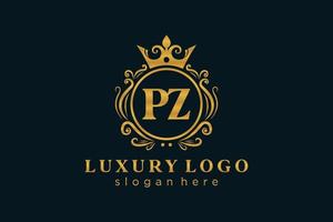 Initial PZ Letter Royal Luxury Logo template in vector art for Restaurant, Royalty, Boutique, Cafe, Hotel, Heraldic, Jewelry, Fashion and other vector illustration.