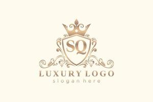 Initial SQ Letter Royal Luxury Logo template in vector art for Restaurant, Royalty, Boutique, Cafe, Hotel, Heraldic, Jewelry, Fashion and other vector illustration.