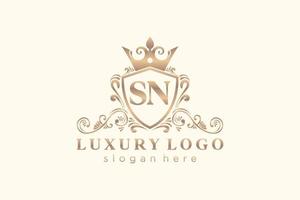 Initial SN Letter Royal Luxury Logo template in vector art for Restaurant, Royalty, Boutique, Cafe, Hotel, Heraldic, Jewelry, Fashion and other vector illustration.