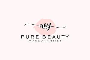 Initial WY Watercolor Lips Premade Logo Design, Logo for Makeup Artist Business Branding, Blush Beauty Boutique Logo Design, Calligraphy Logo with creative template. vector