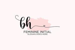 Initial BH beauty monogram and elegant logo design handwriting logo of initial signature, wedding, fashion, floral and botanical with creative template. vector