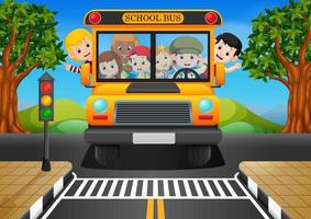 illustration of children of a school bus vector