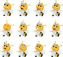 abeja con diferentes expresiones faciales vector