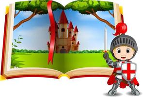 castle scenery in the book and a knight vector