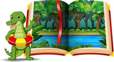 forest scene in the book and crocodile vector