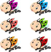 Ladybug with different facial expressions and different color vector