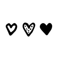 Black hearts set doodle vector illustration isolated on white