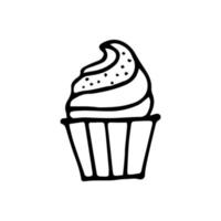 Cupcake doodle style vector illustration. Hand drawn cake
