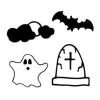 ghost and grave set doodle style vector illustration isolated on white background