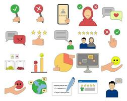 Customer review and testimonial icon set. Vector illustration collection of customer review such as good and bad review, high rating, testimonial, internet review, customer satisfaction and others