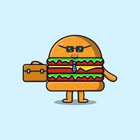 lindo personaje de dibujos animados hamburguesa empresario vector