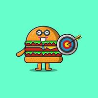 caricatura, hamburguesa, hombre de negocios, asimiento, blanco, y, flecha vector