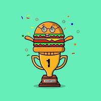 lindo personaje de hamburguesa de dibujos animados en trofeo vector