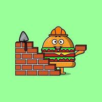 hamburguesa de dibujos animados lindo como personaje de albañil vector