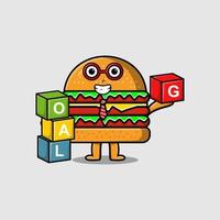 Cute cartoon Burger businessman stacking goal box vector