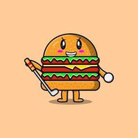 Cute cartoon Burger character playing golf vector