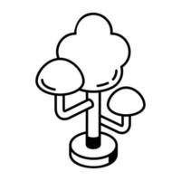 A linear isometric icon of round tree vector