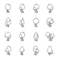 Set of Garden Trees Linear Icons vector