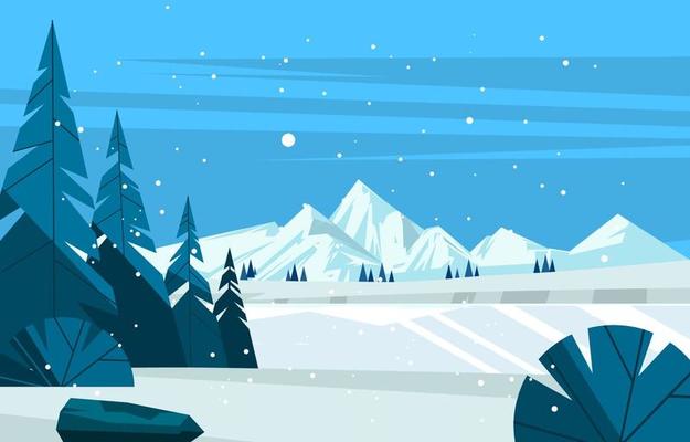 Winter Forest With Mountains Background