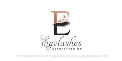 Beauty eyelashes logo design template with initial letter e and creative element concept vector