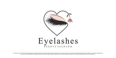 Beauty eyelashes logo design template with heart shaped and leaf element concept vector