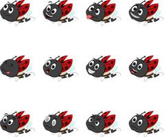 Ladybug with different facial expressions and different color vector