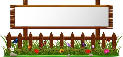 Empty paper blank on wooden signboard in the garden vector