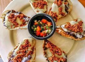 Mexican breakfast bread roll with chorizos in Oaxaca Mexico. photo