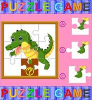Jigsaw Puzzle Education Game for Preschool Children with crocodile vector