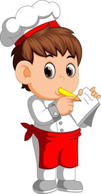 chef writing down new recipe to notebook