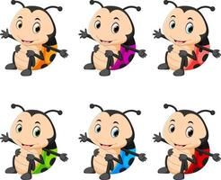 Ladybug with different facial expressions and different color vector