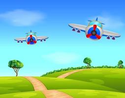 two air plane flying over field vector