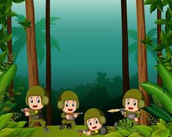 muchos soldados en una jungla vector