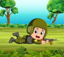 Soldier in action at the jungle vector