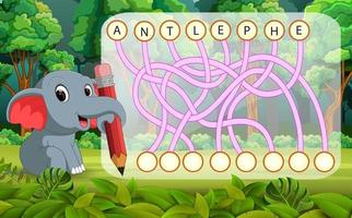 juego de rompecabezas de lógica para estudiar inglés con elefante vector