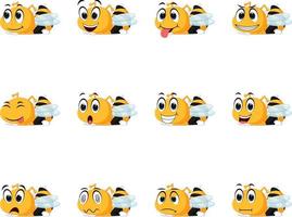 Bee with different facial expressions vector