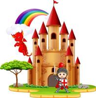 Castle with dragon and a knight vector