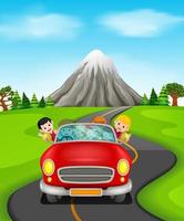 Man and family driving a car on the road vector