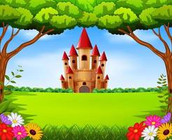 Castle towers in the field scenery vector