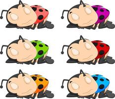 Ladybug with different facial expressions and different color vector