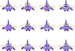 dragonfly with different facial expressions and different color vector