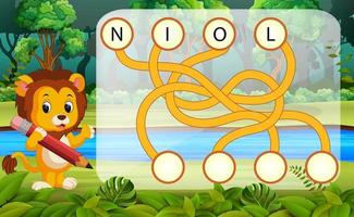 Logic puzzle game for study English with lion vector