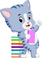 cat holding book vector