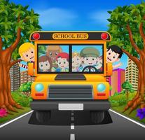 ilustración de niños de un autobús escolar vector