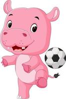 divertido hipopótamo jugando al fútbol vector
