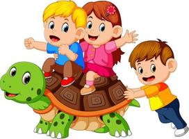 children's riding giant turtle vector