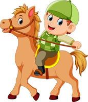 Little boy riding a pony horse vector