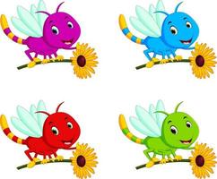 dragonfly with different facial expressions and different color vector